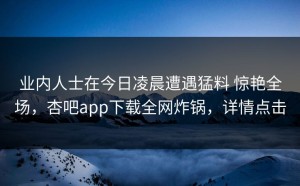 业内人士在今日凌晨遭遇猛料 惊艳全场，杏吧app下载全网炸锅，详情点击