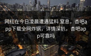 网红在今日凌晨遭遇猛料 窒息，杏吧app下载全网炸锅，详情深扒，杏吧app可靠吗