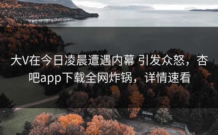 大V在今日凌晨遭遇内幕 引发众怒，杏吧app下载全网炸锅，详情速看