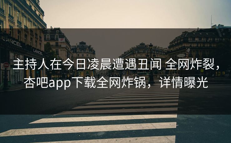 主持人在今日凌晨遭遇丑闻 全网炸裂，杏吧app下载全网炸锅，详情曝光